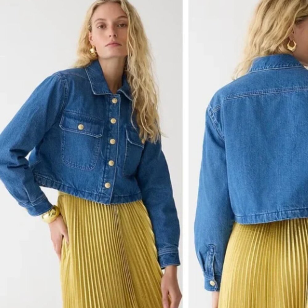 J.CREW Cropped Blue Denim Puffer Jacket  🔥SALE
